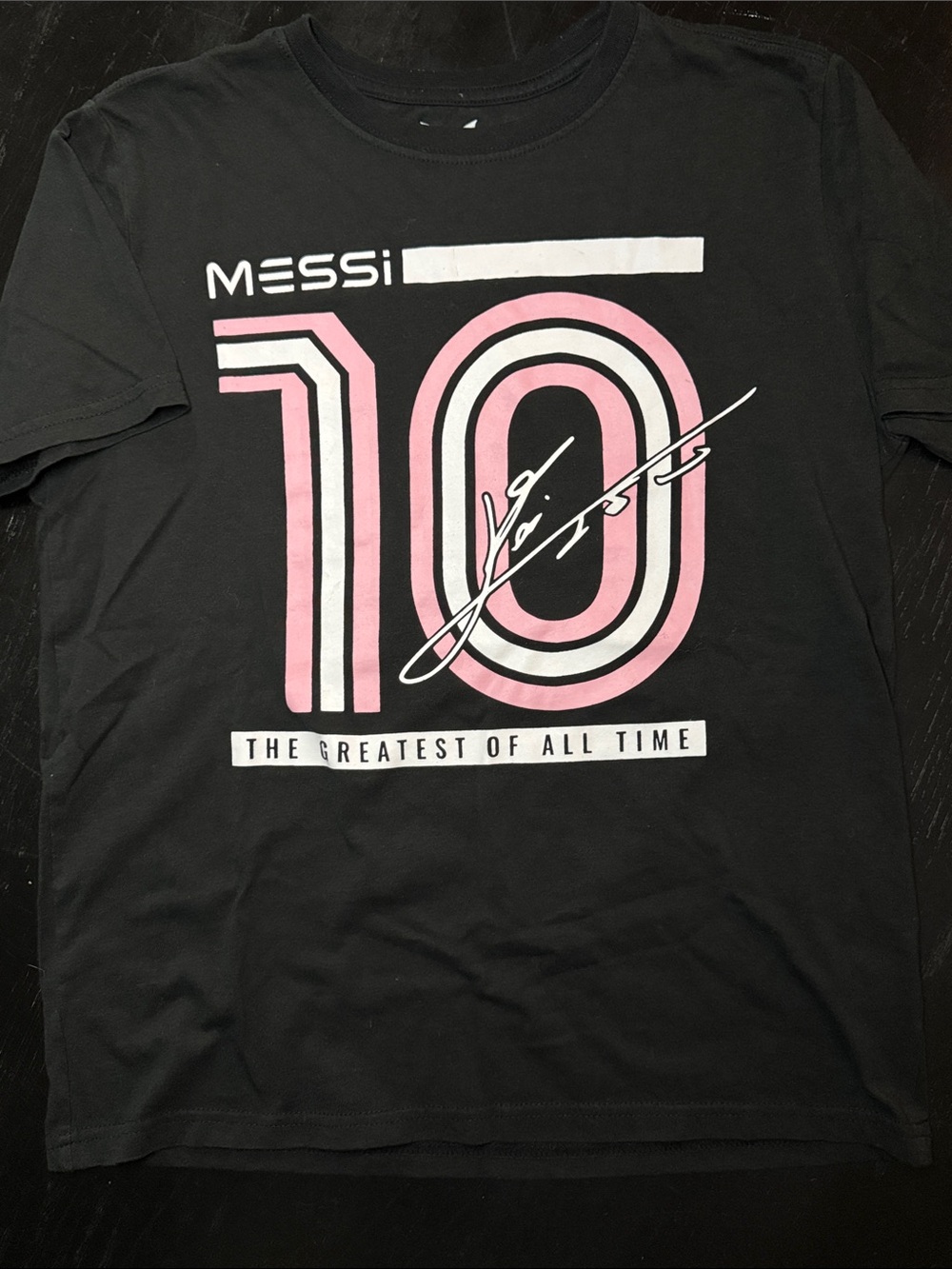 Messi Black Short-Sleeve Tee with Pink Graphic
